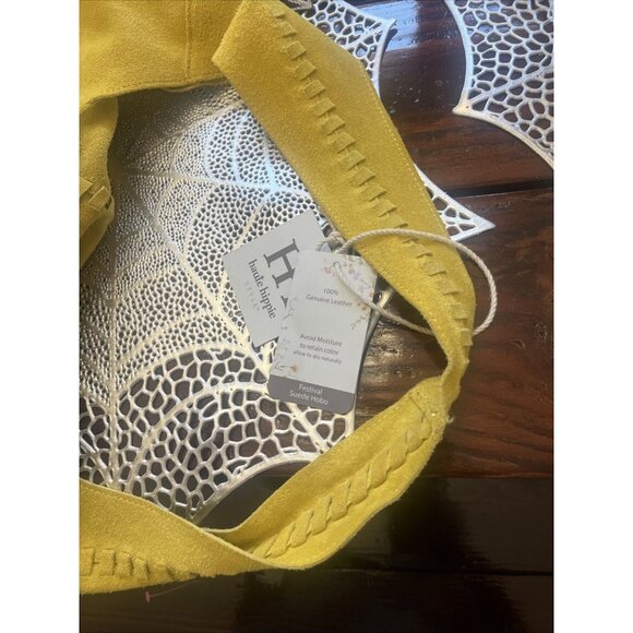 Haute Hippie Leather Festival Suede Hobo Yellow Gold Purse Accessory Bag New - Picture 13 of 13